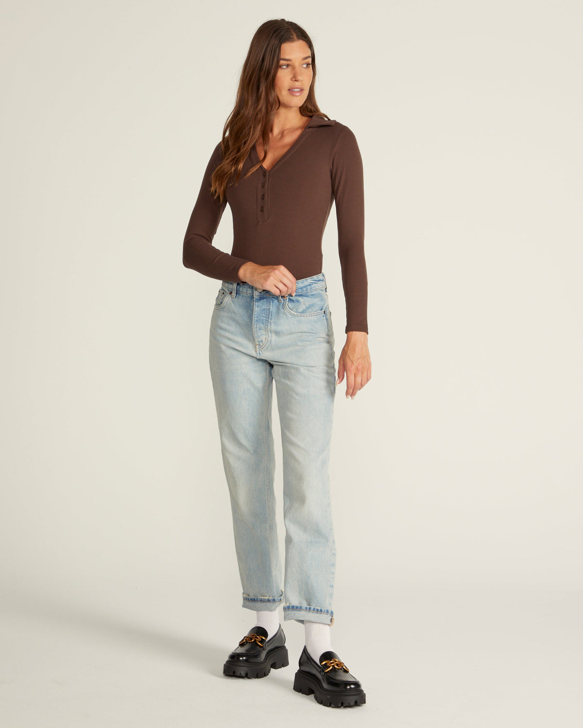 Rib Collar Long Sleeve Bodysuit