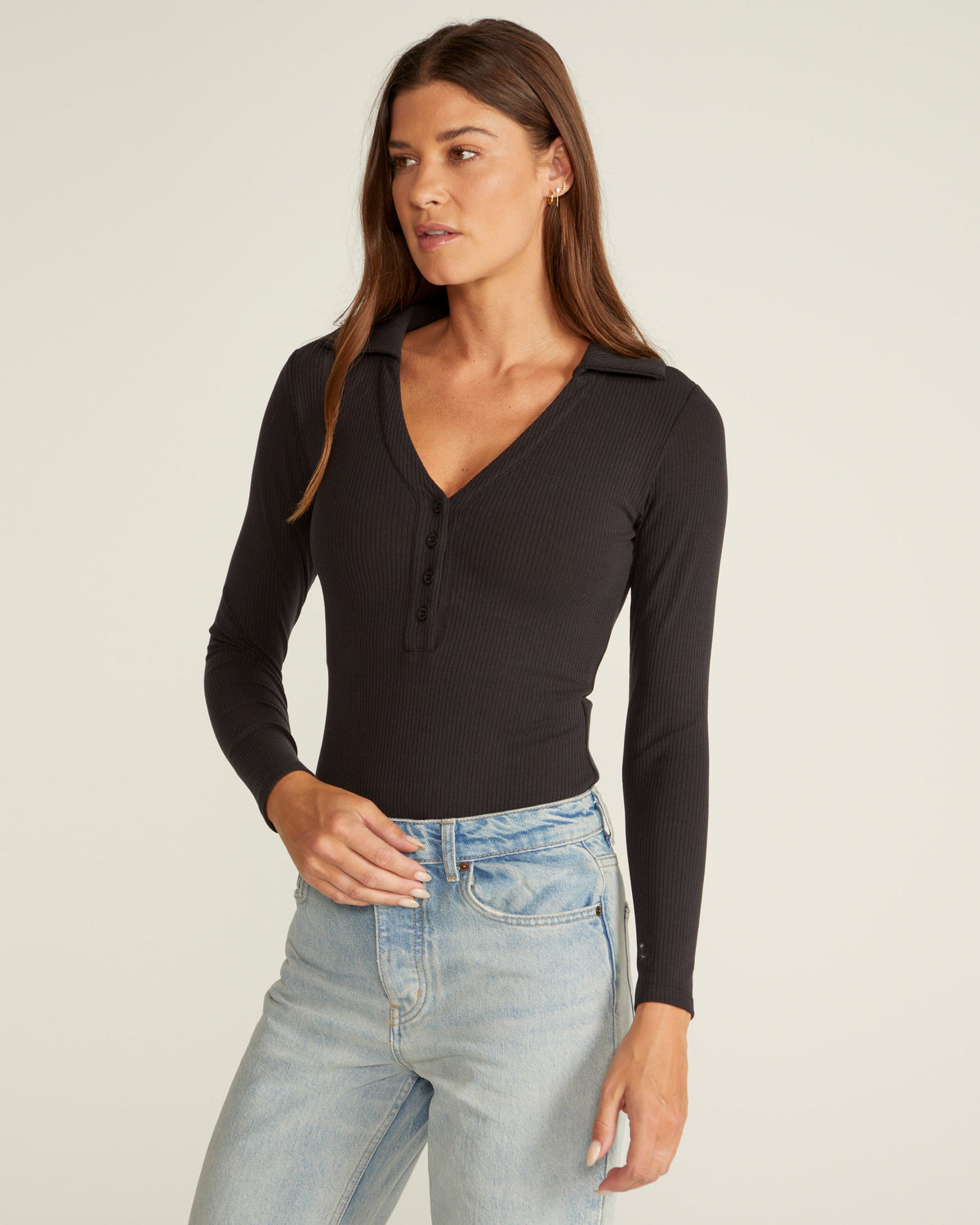 Rib Collar Long Sleeve Bodysuit