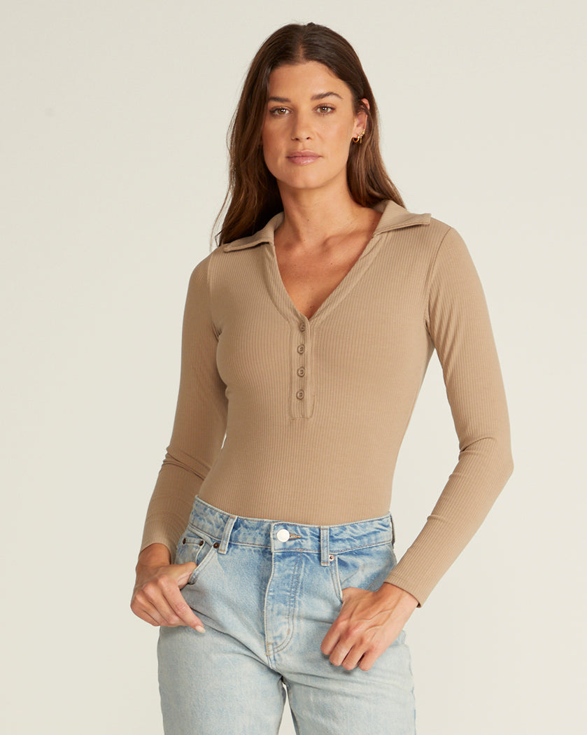 Rib Collar Long Sleeve Bodysuit
