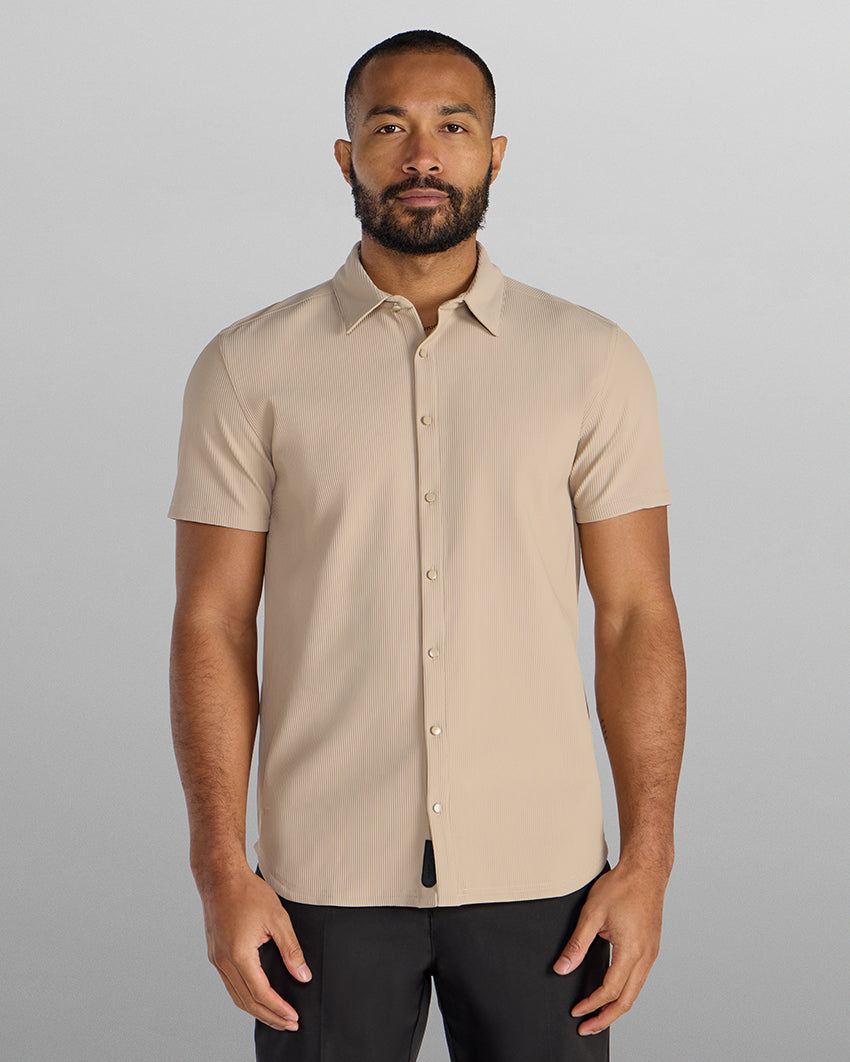 Ribbed+ Short Sleeve Button Down