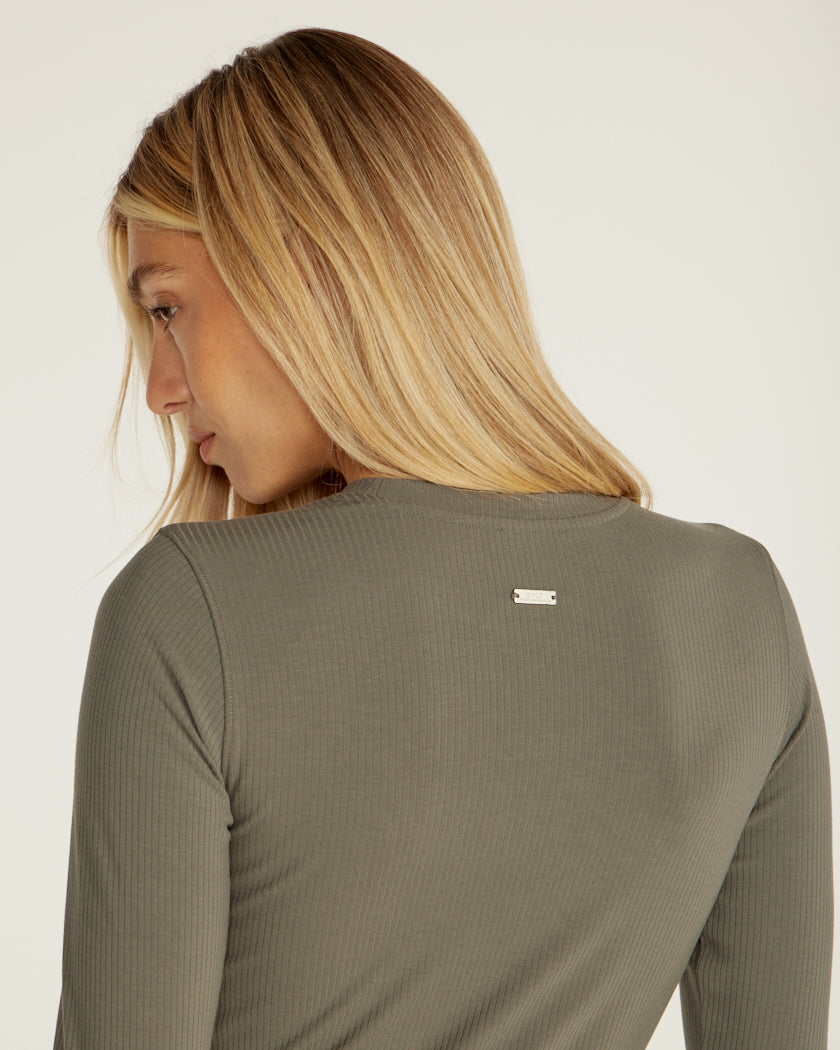 Rib Long Sleeve Split Hem Dress