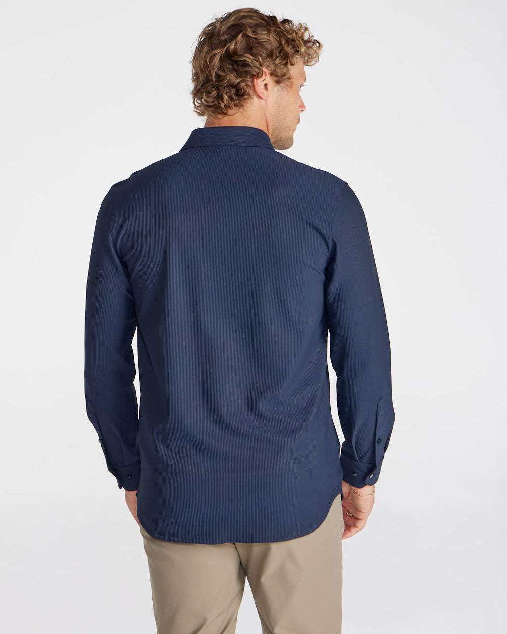 Ribbed+ Long Sleeve Button Down