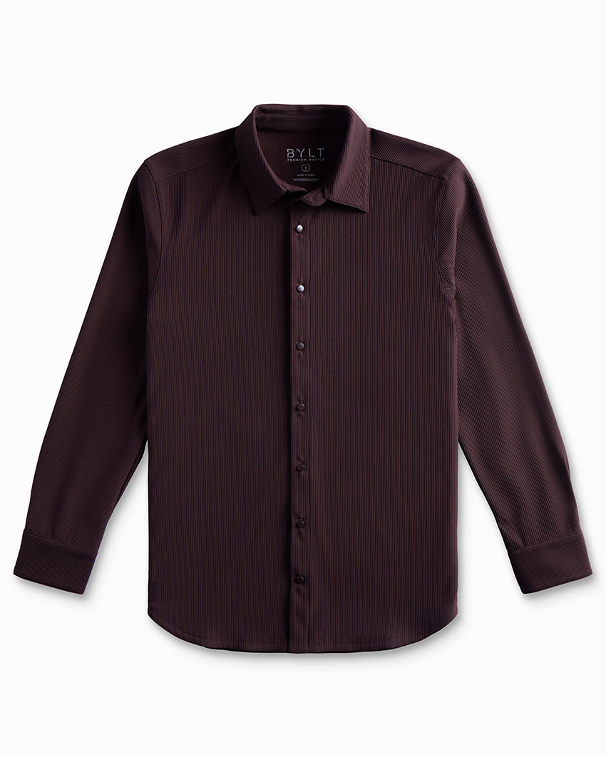 Ribbed+ Long Sleeve Button Down