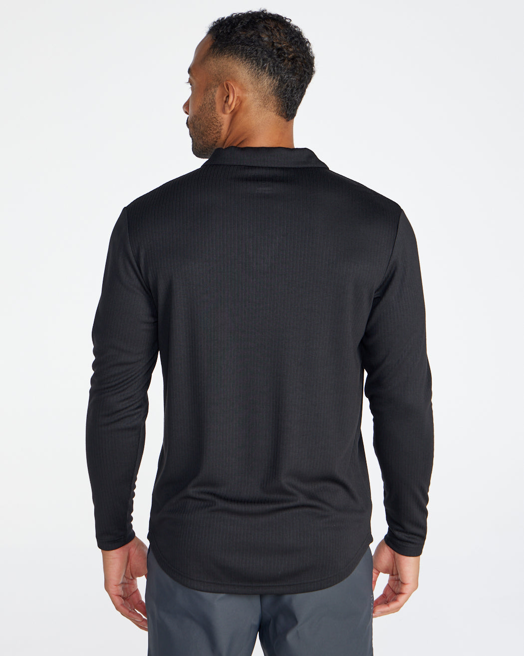 Ribbed Long Sleeve Open V Polo