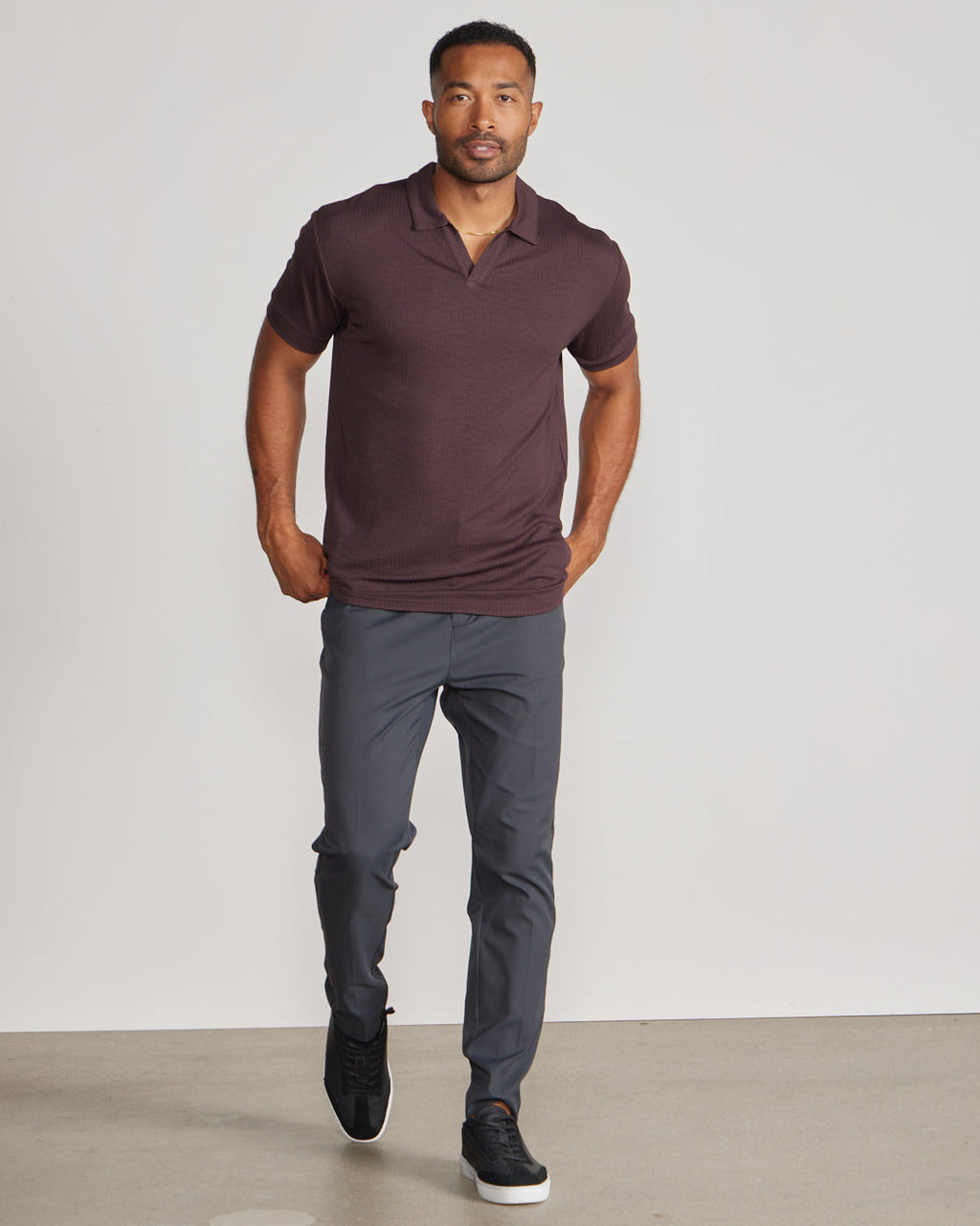 2-Item Ribbed Short Sleeve Open V Polo Bundle