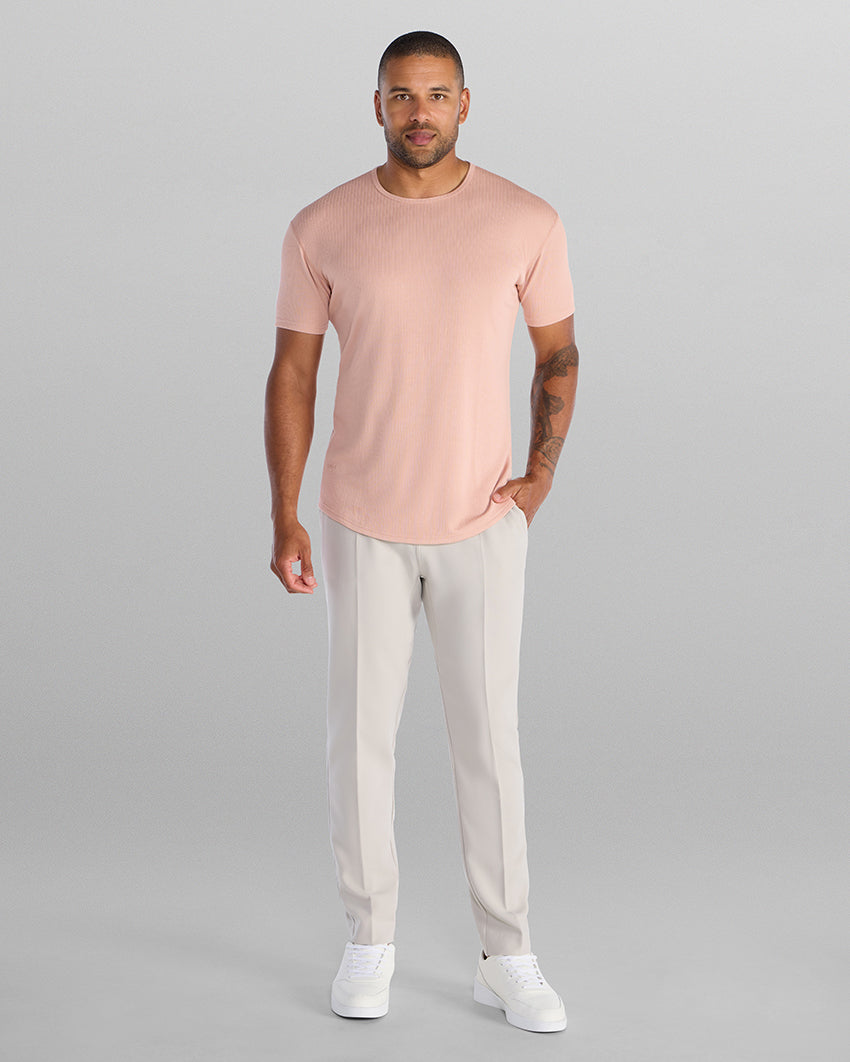 Ribbed Short Sleeve Drop-Cut