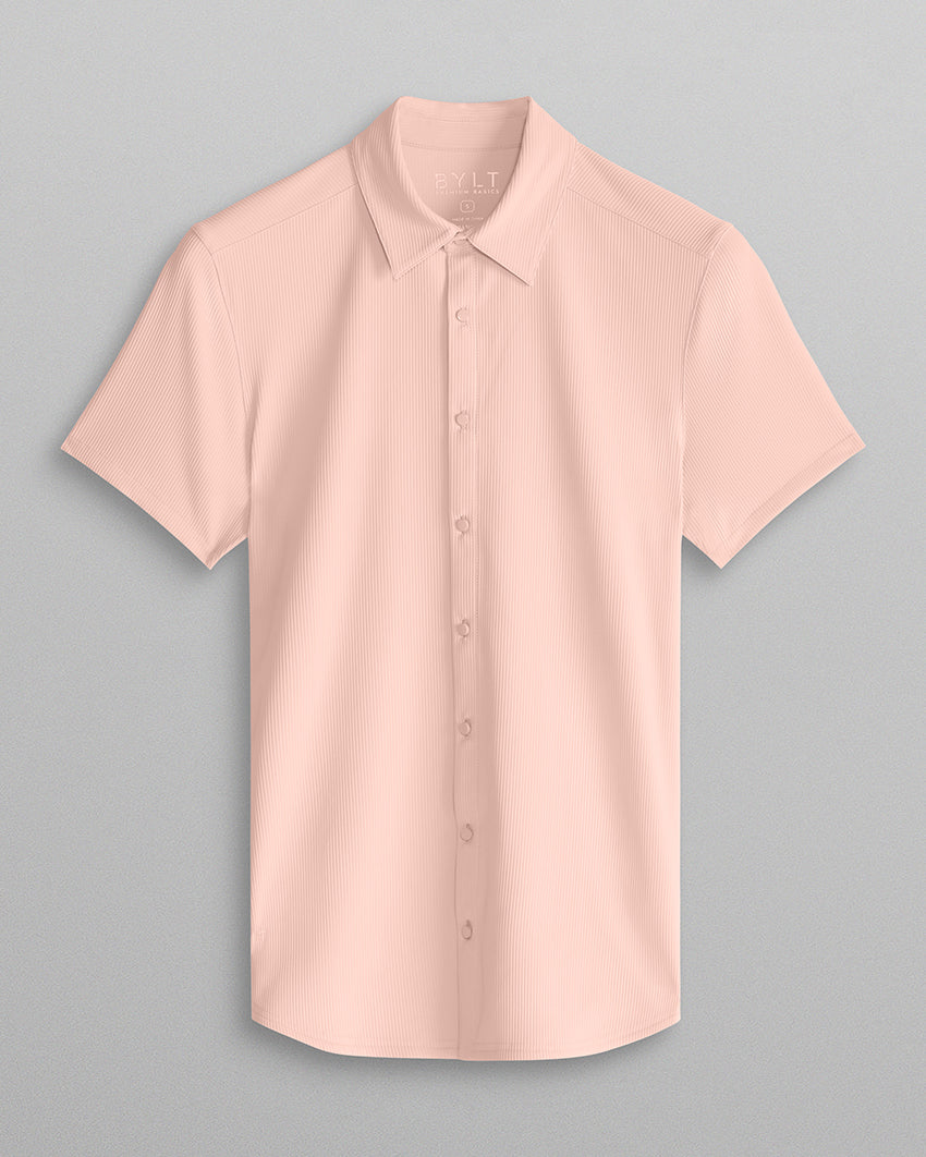 Ribbed+ Short Sleeve Button Down