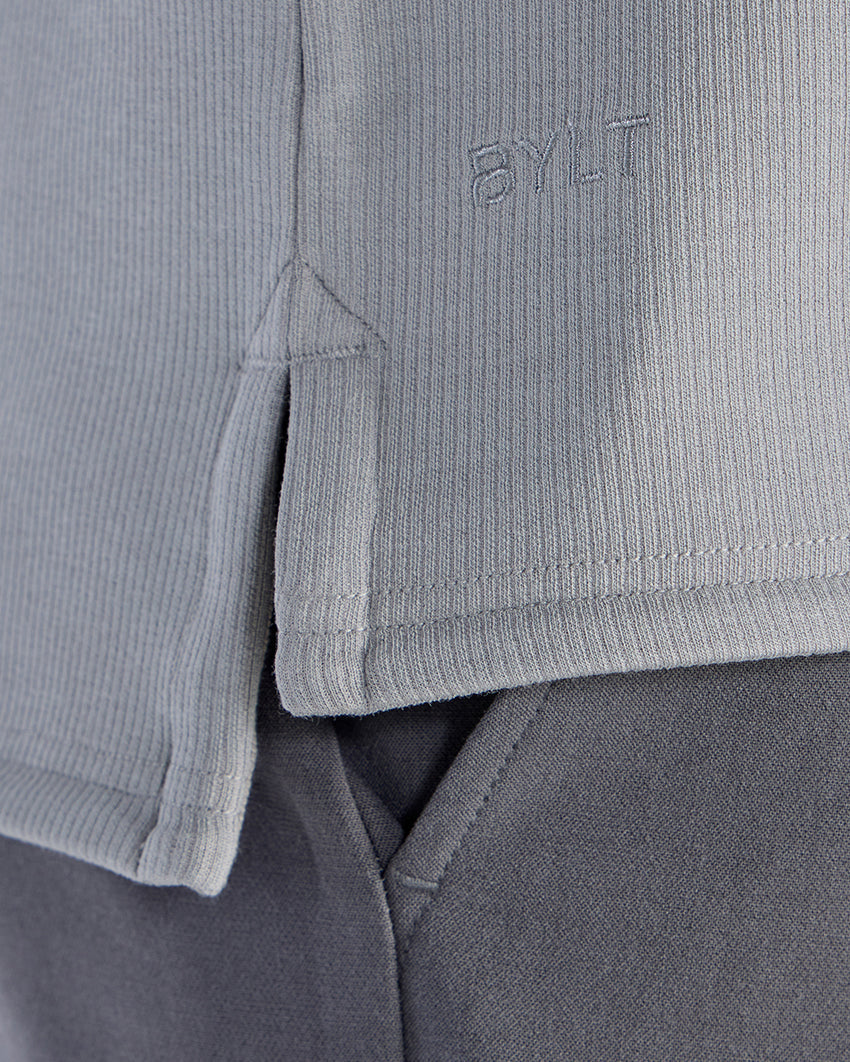 Micro Rib Short Sleeve Split-Hem