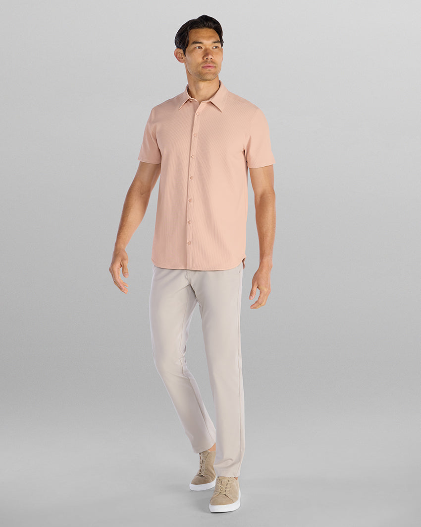 Ribbed+ Short Sleeve Button Down