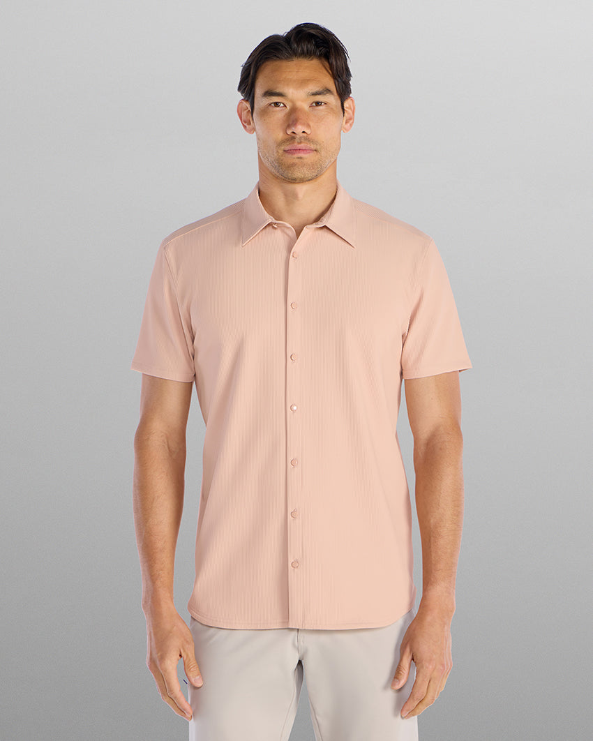 Ribbed+ Short Sleeve Button Down