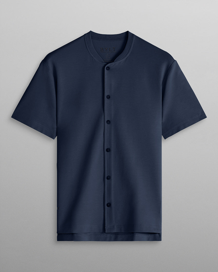 LUX Stand Collar Short Sleeve Button Down