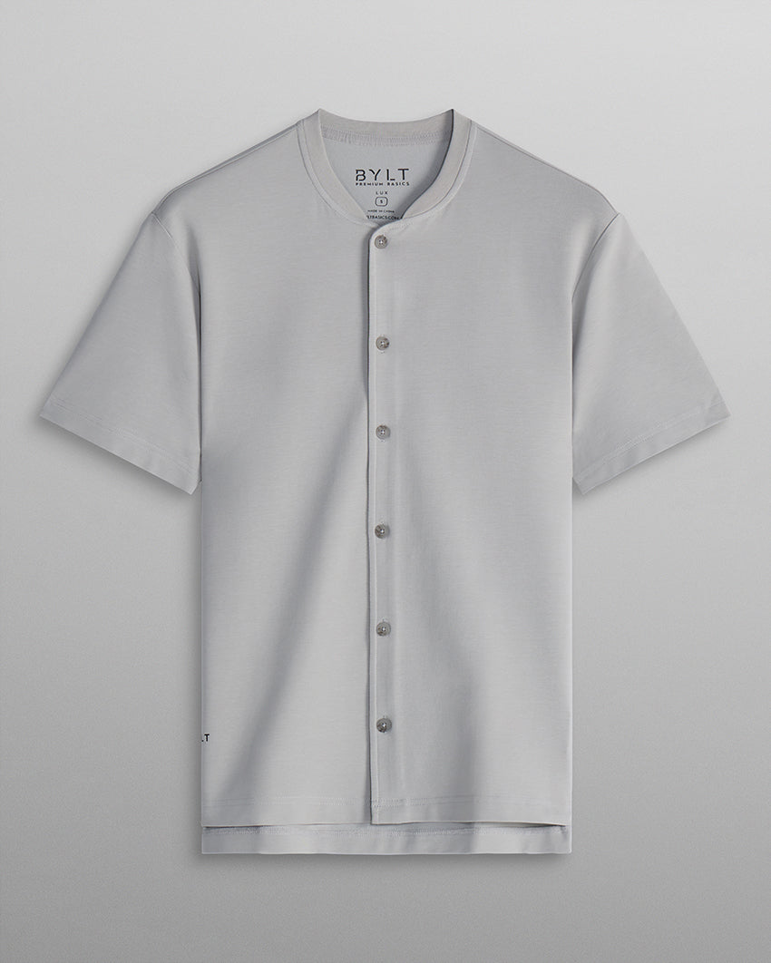LUX Stand Collar Short Sleeve Button Down