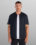 LUX Stand Collar Short Sleeve Button Down
