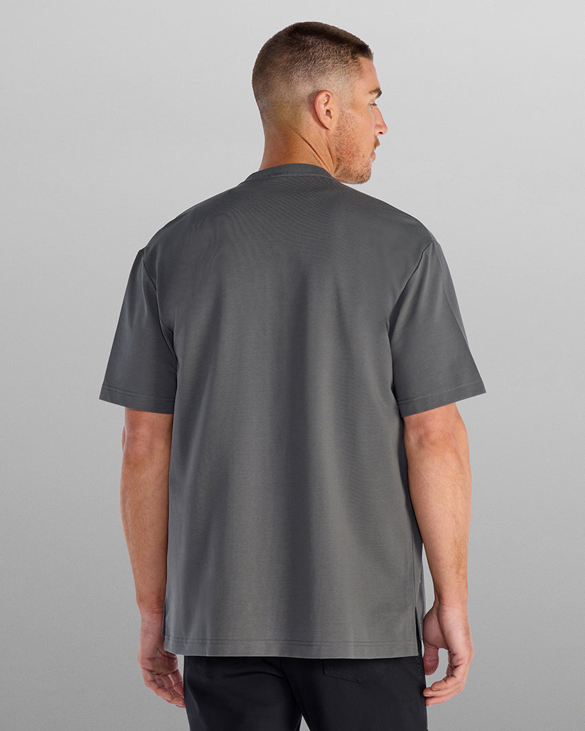 LUX Stand Collar Short Sleeve Button Down
