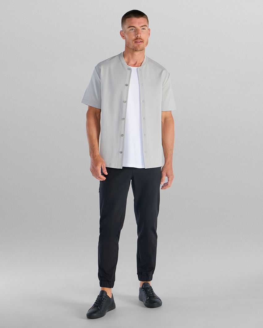 LUX Stand Collar Short Sleeve Button Down
