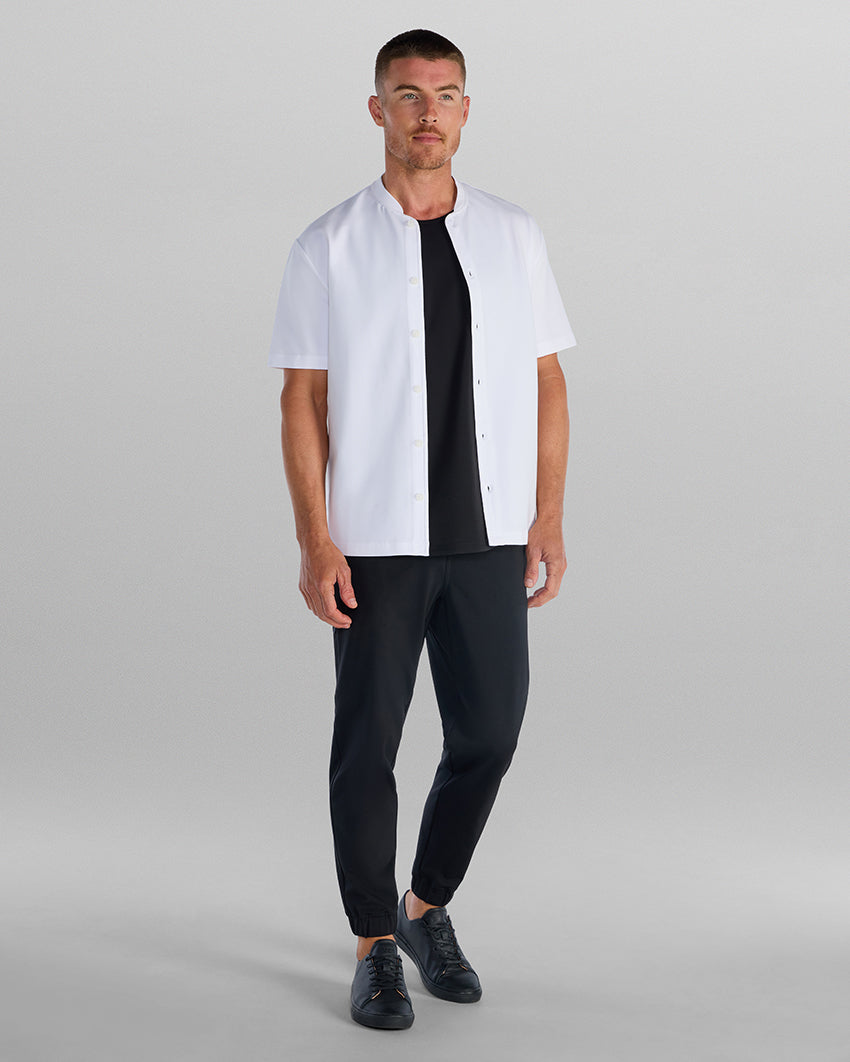 LUX Stand Collar Short Sleeve Button Down