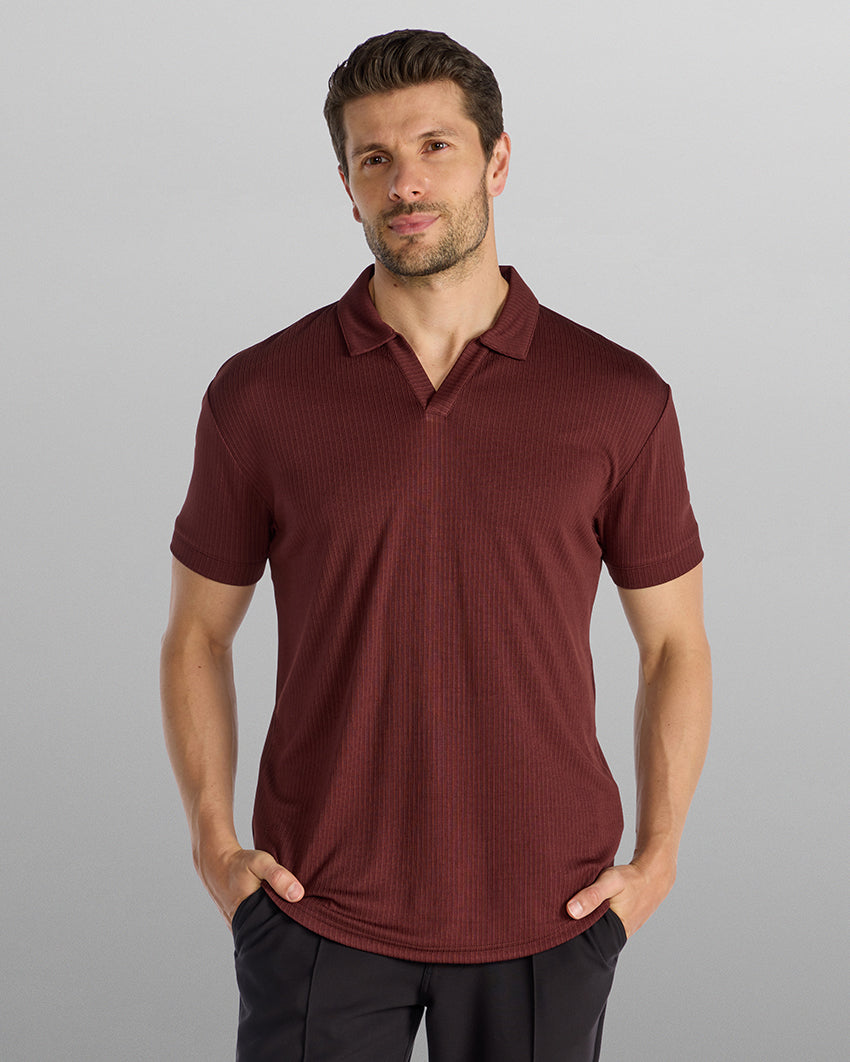 2-Item Ribbed Short Sleeve Open V Polo Bundle