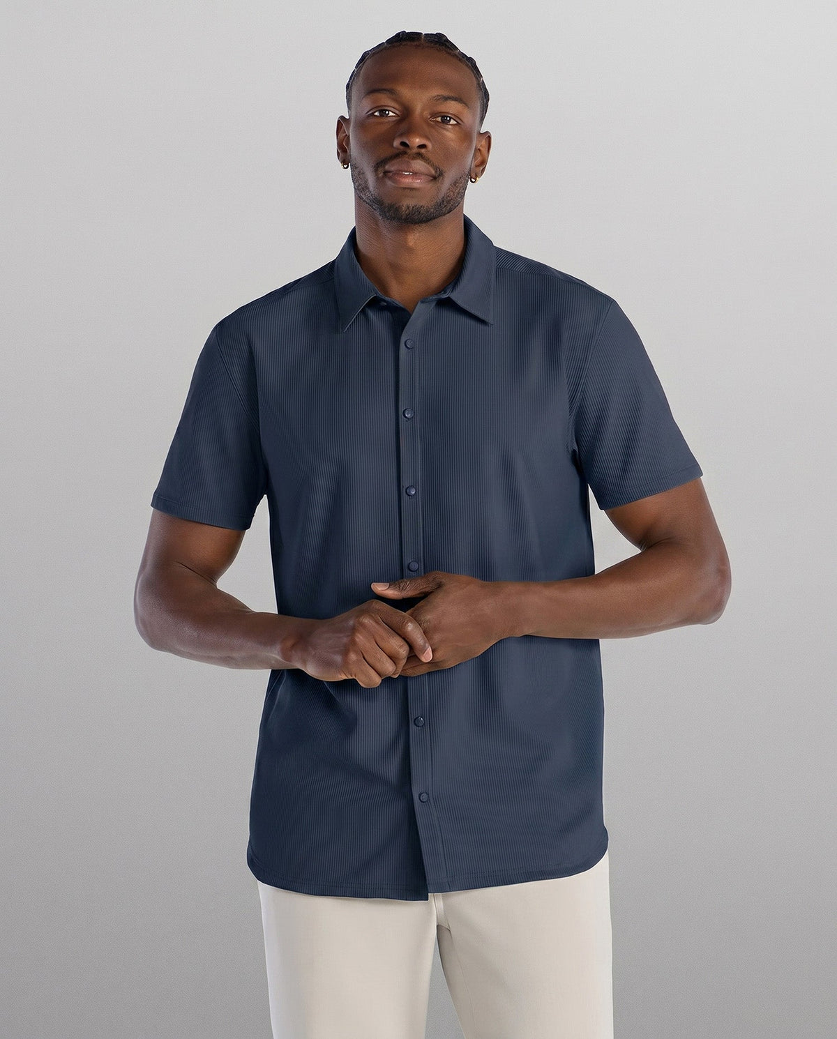 Ribbed+ Short Sleeve Button Down
