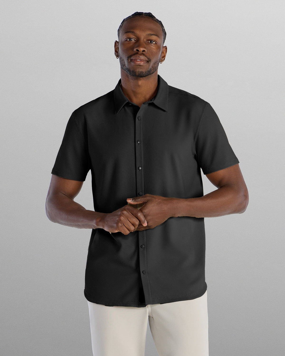 Ribbed+ Short Sleeve Button Down