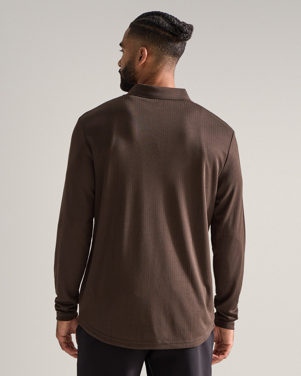 Ribbed Long Sleeve Open V Polo