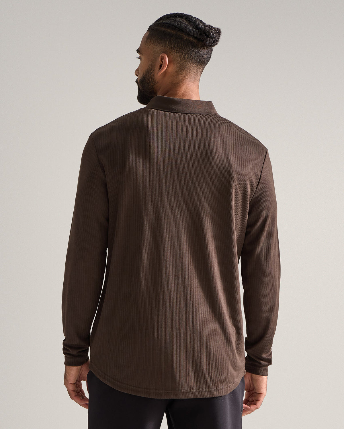 Ribbed Long Sleeve Open V Polo