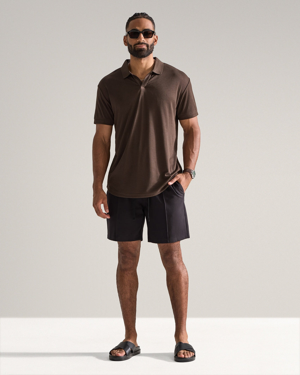 Ribbed Short Sleeve Open V Polo