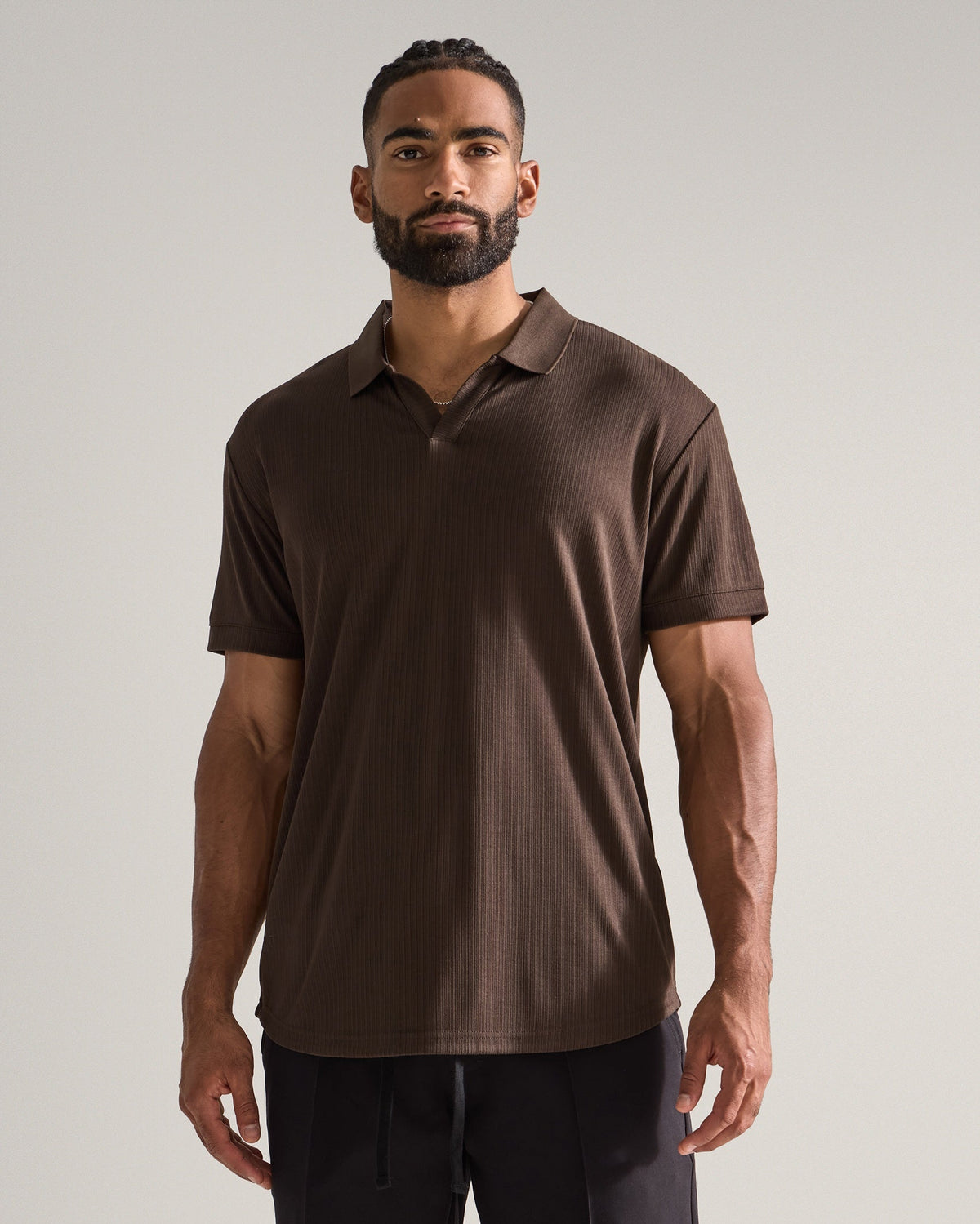 2-Item Ribbed Short Sleeve Open V Polo Bundle