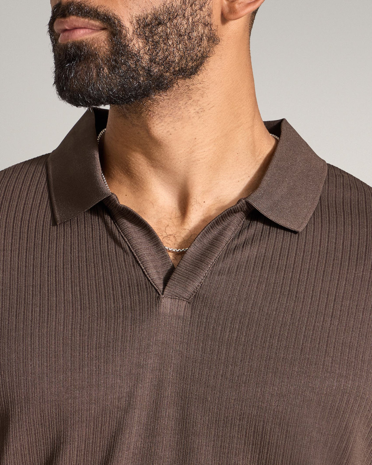 Ribbed Short Sleeve Open V Polo