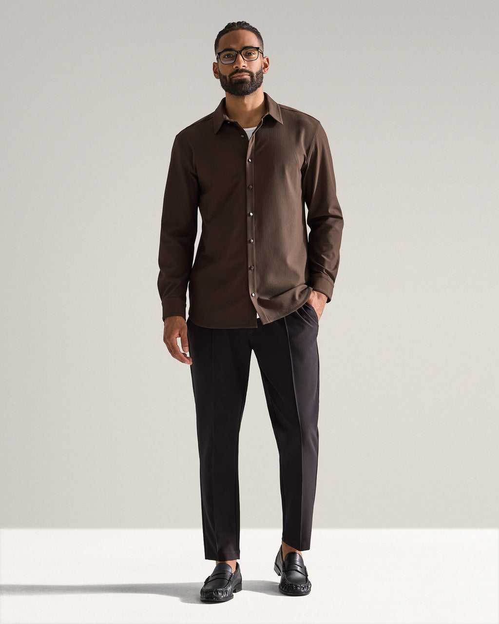 Ribbed+ Long Sleeve Button Down