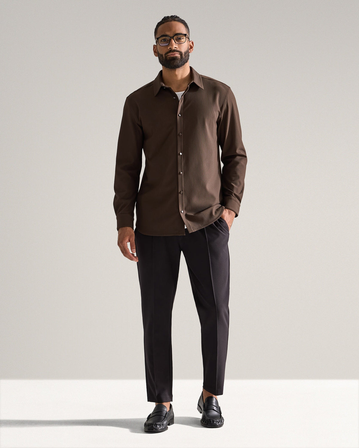 Ribbed+ Long Sleeve Button Down