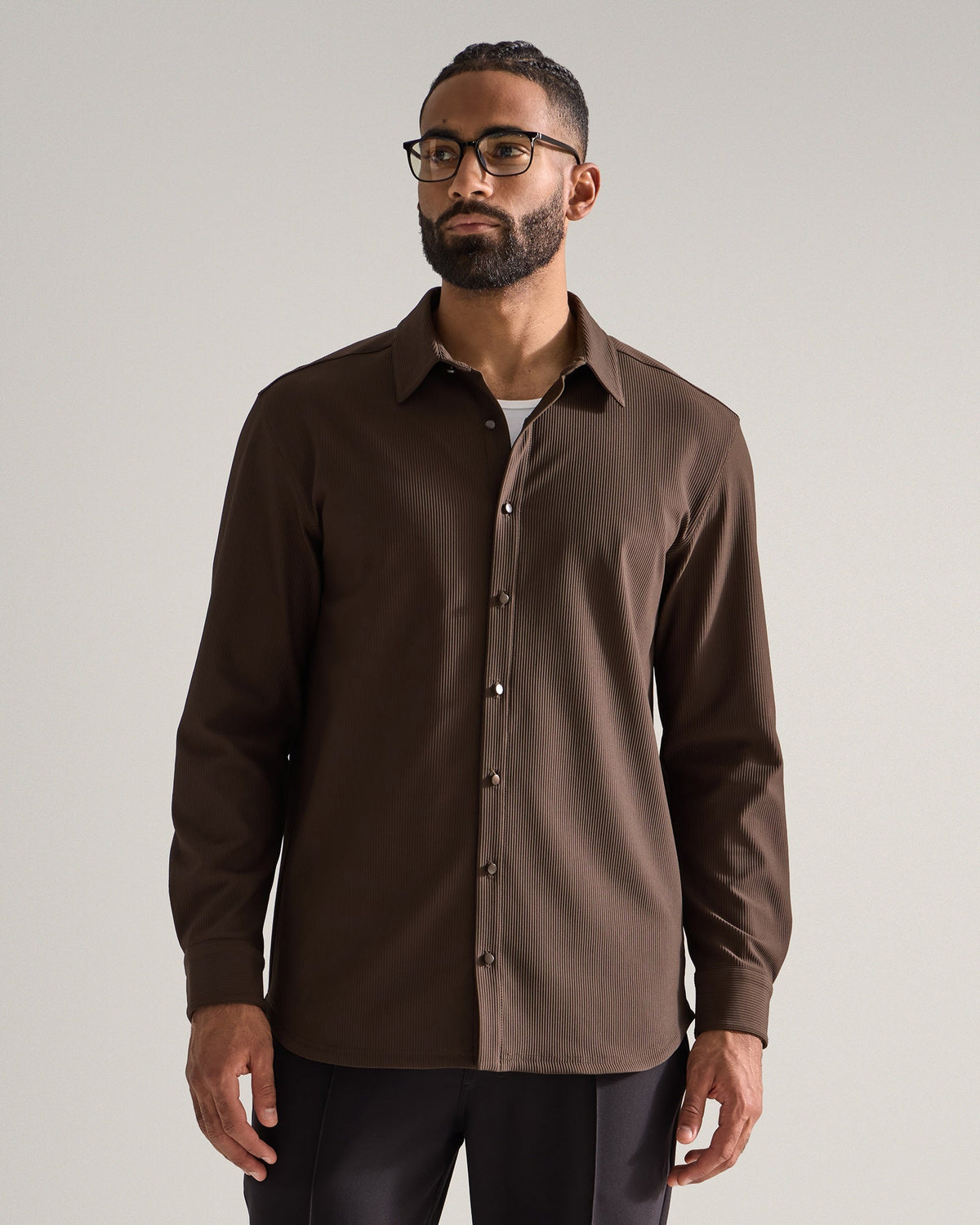 Ribbed+ Long Sleeve Button Down