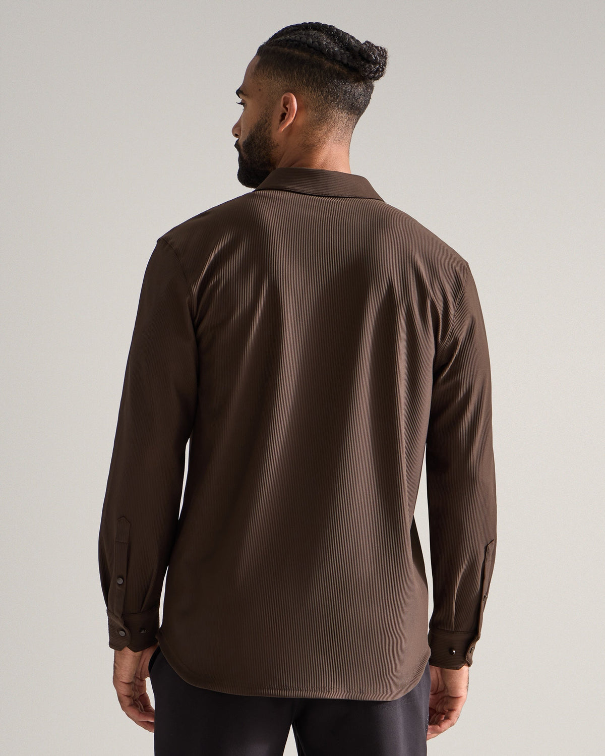 Ribbed+ Long Sleeve Button Down