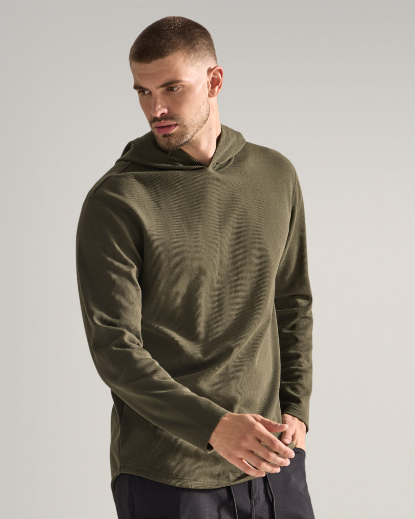 Thermal Hooded Drop-Cut Long Sleeve