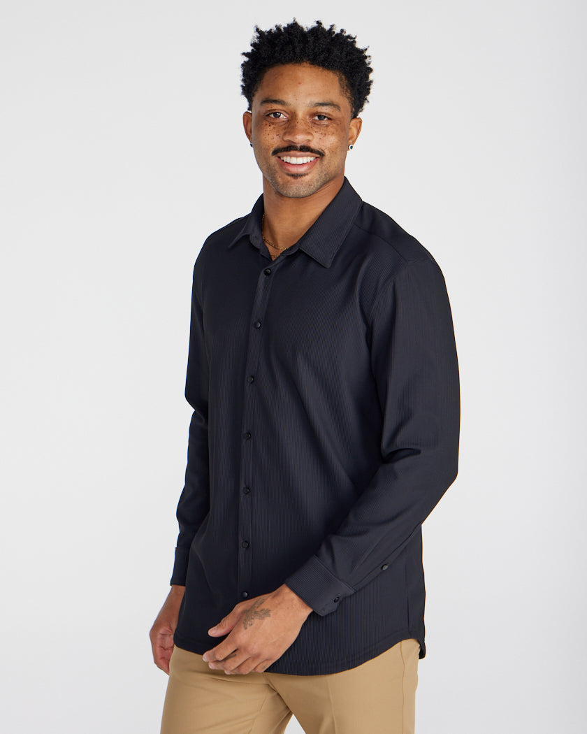 Ribbed+ Long Sleeve Button Down