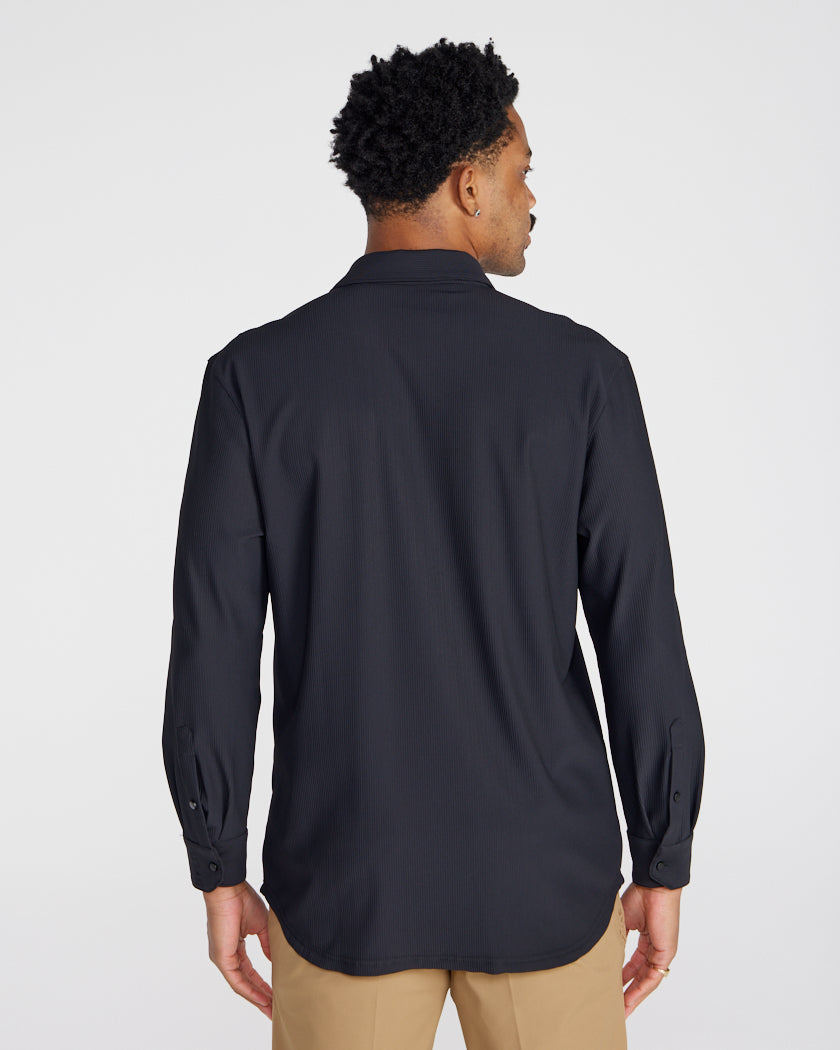 Ribbed+ Long Sleeve Button Down