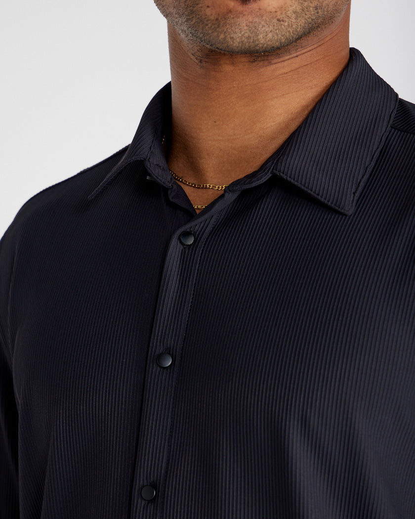 Ribbed+ Long Sleeve Button Down