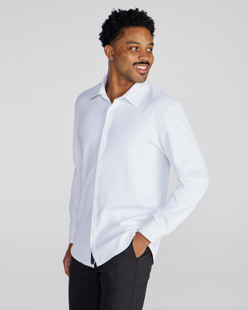 Ribbed+ Long Sleeve Button Down