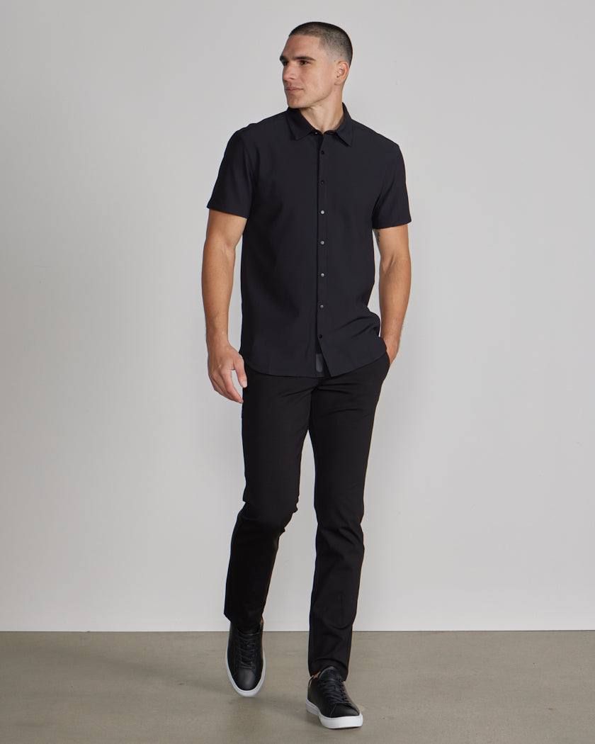 Ribbed+ Short Sleeve Button Down