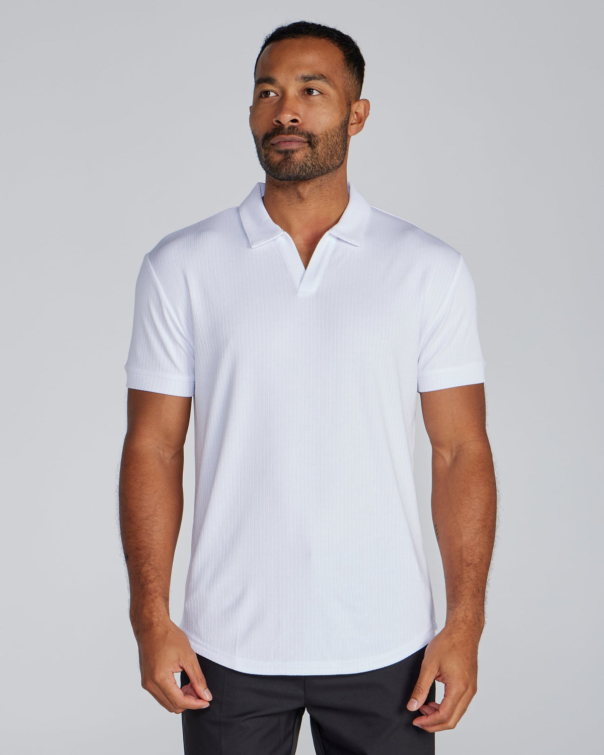 Ribbed Short Sleeve Open V Polo