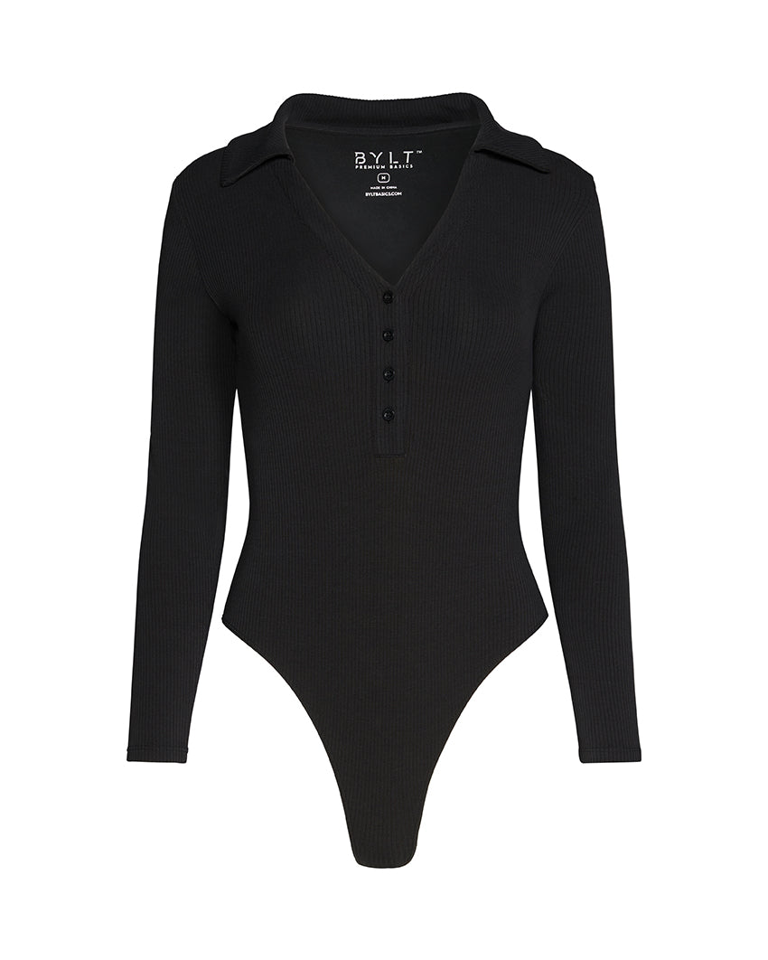 Rib Collar Long Sleeve Bodysuit
