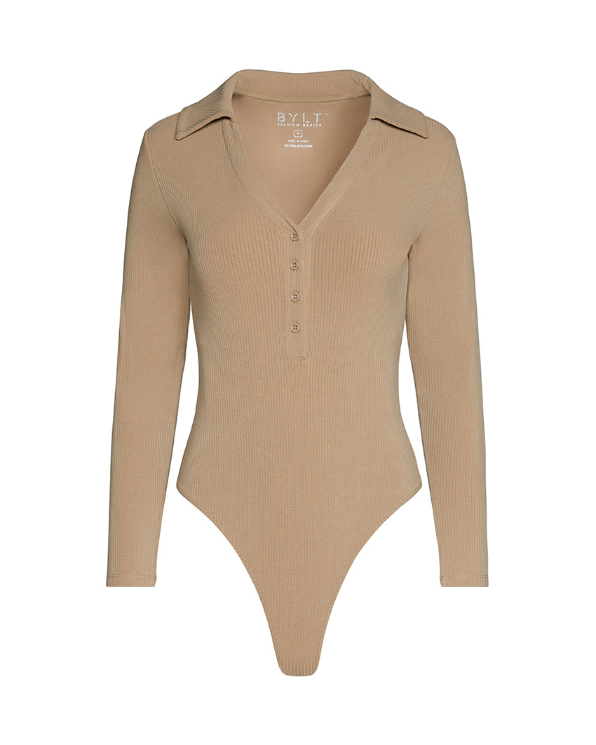 Rib Collar Long Sleeve Bodysuit