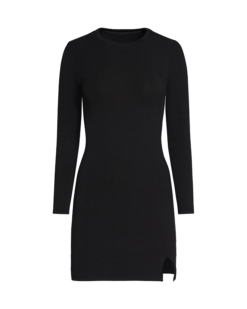 Rib Long Sleeve Split Hem Dress