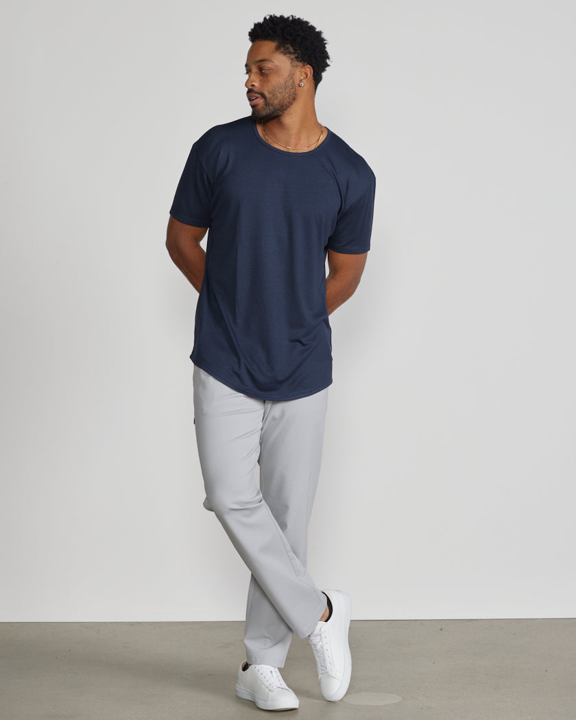 Ribbed Short Sleeve Drop-Cut