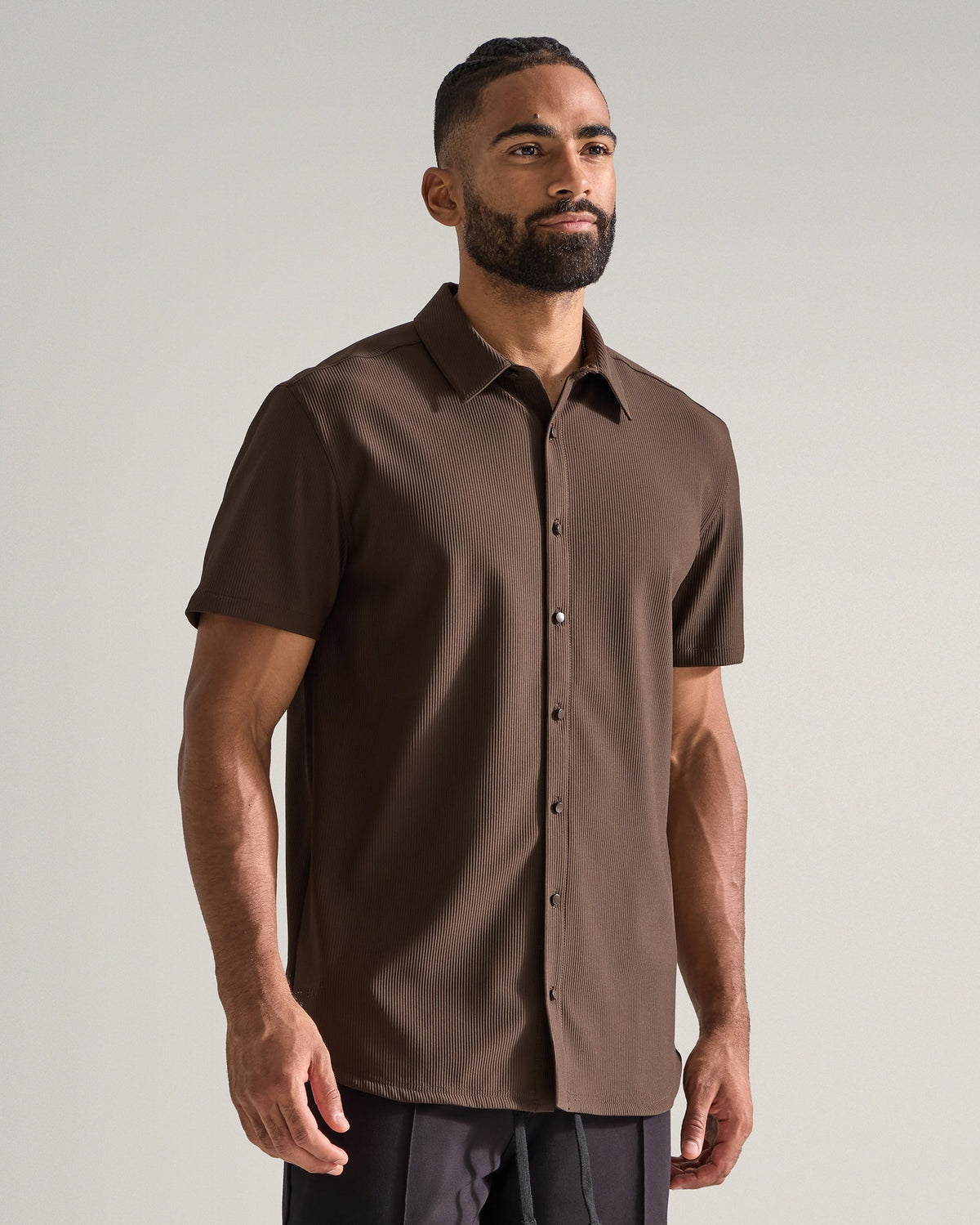 Ribbed+ Short Sleeve Button Down