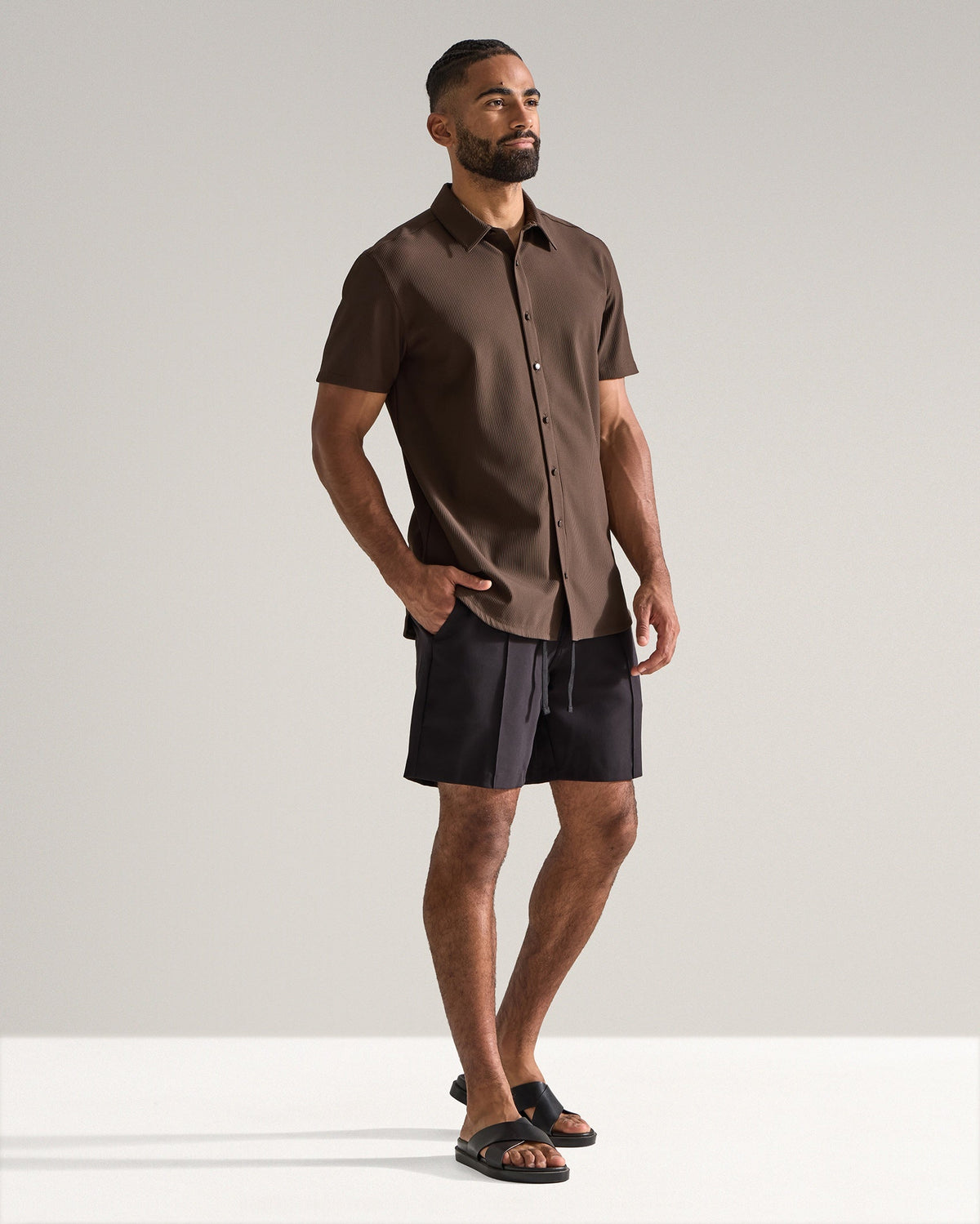 Ribbed+ Short Sleeve Button Down